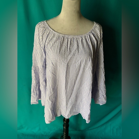 Liz Claiborne Tops - Liz Claiborne Women’s 2XL Off The Shoulder Blue Striped Blouse, EUC